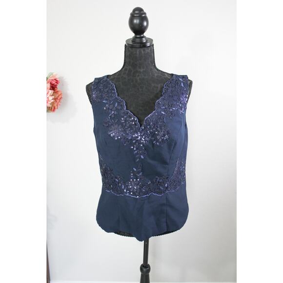 Navy Blue US Size 12 Sequin Embroidered Cocktail Top Evening Party Blouse Formal - Picture 4 of 6